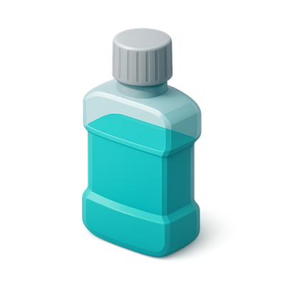Stylized 3D Mouthwash Bottle Icon with Isometric View