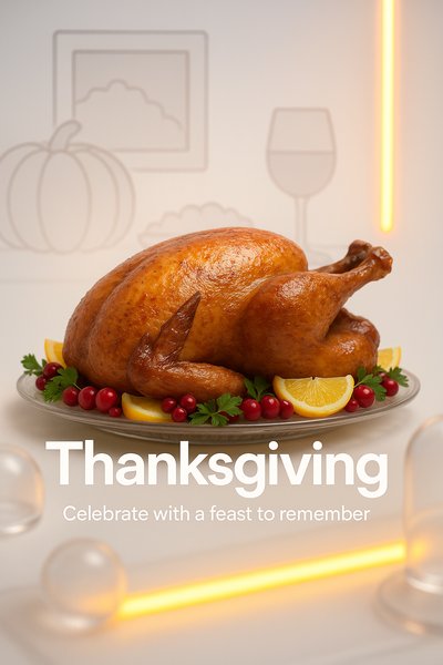 Thanksgiving Feast Presentation with Roasted Turkey