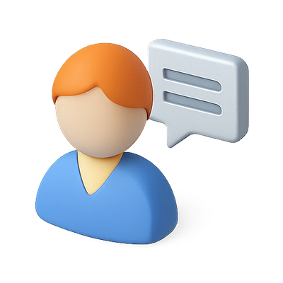 3D Character Icon with Speech Bubble for Communication