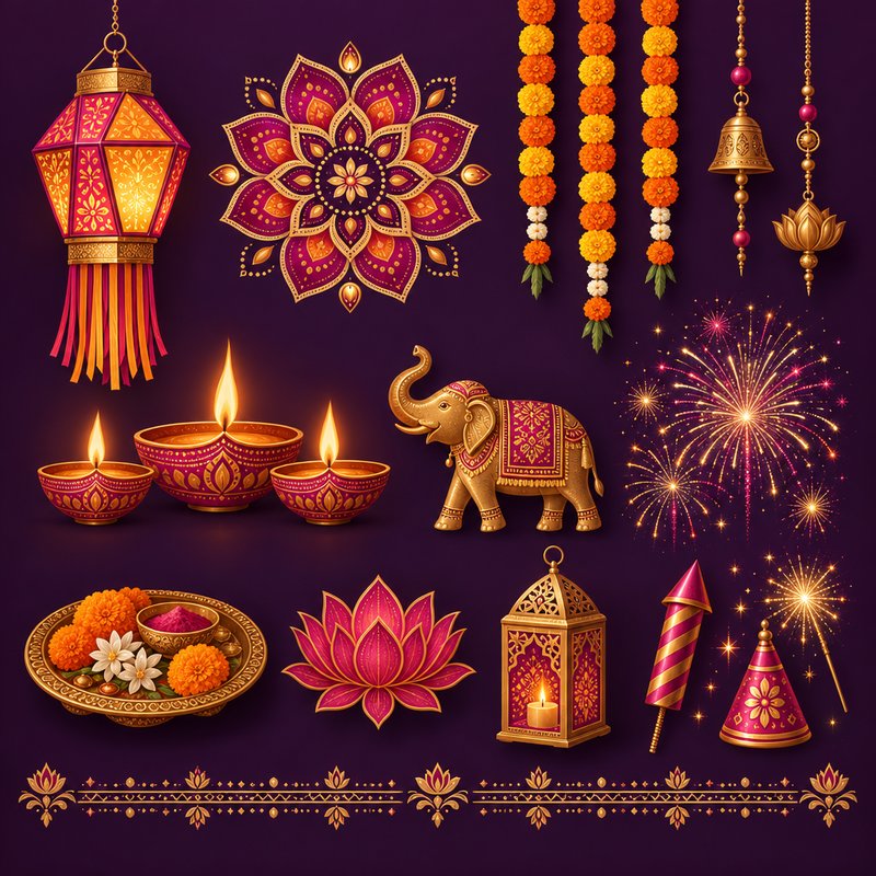 Diwali design elements pack