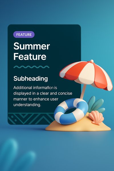 3D Summer Icon with Beach Elements and Clear Text Layout