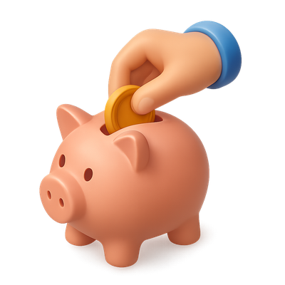 3D Icon of a Hand Inserting Coin into a Piggy Bank