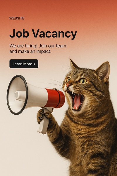 Crazy Cat with Megaphone Promoting Job Vacancy