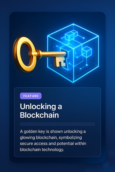 Golden Key Unlocking Glowing Blockchain Technology