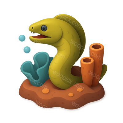 Colorful 3D Moray Eel Icon with Coral Elements