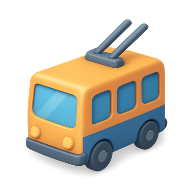 Stylized 3D Trolleybus Icon with Vibrant Colors
