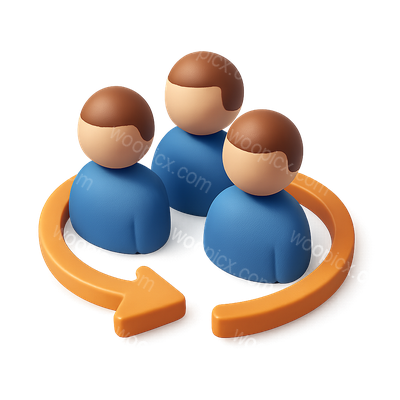 3D Icon of Three People with Return Arrow Design