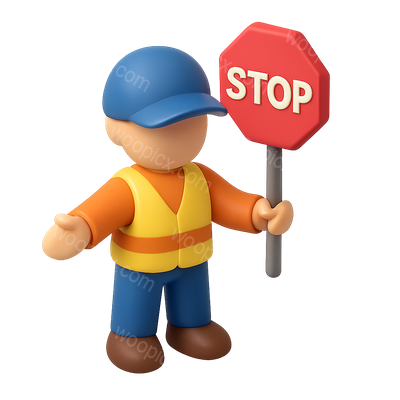 3D Isometric Crossing Guard Icon with Stop Sign