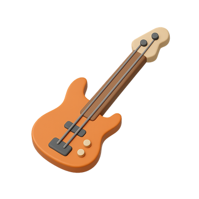 Stylized 3D Bass Guitar Icon in Volumetric Design