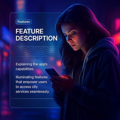 Night City Scene with Woman Using Mobile App Under Neon Lights