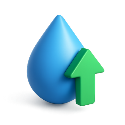 3D Water Drop Icon with Upward Arrow Design