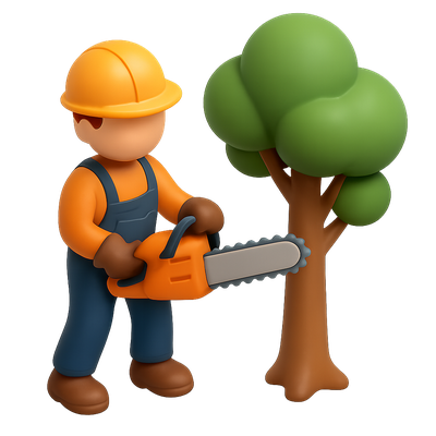3D Tree Trimmer Icon with Chainsaw in Isometric View