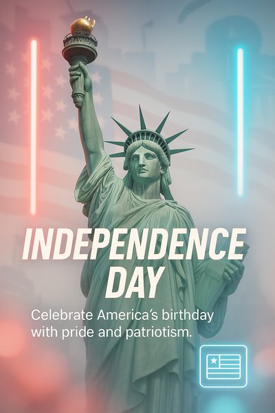 Independence Day Celebration Graphic Featuring the Statue of Liberty