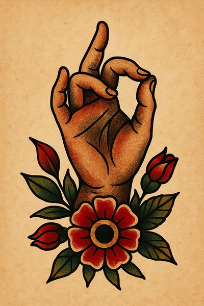 Artistic Hand Gesture Surrounded by Floral Design