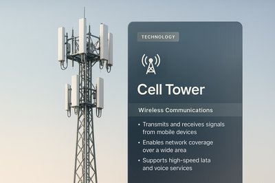 3D Illustration of Modern Cell Tower with Informative Panel