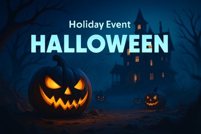 Spooky Halloween Landscape with Pumpkins and Haunted House