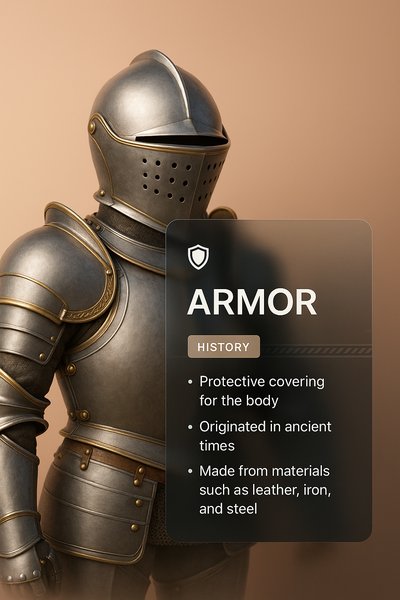 Stylish 3D Armor Illustration with Informative Overlay