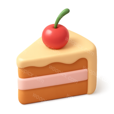 Colorful 3D Cake Slice Icon with Cherry on Top