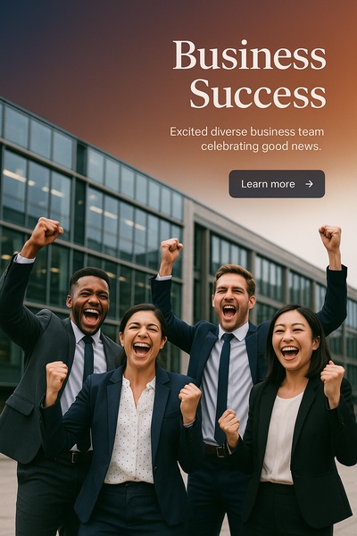 Excited Business Team Celebrating Success with Fists Up
