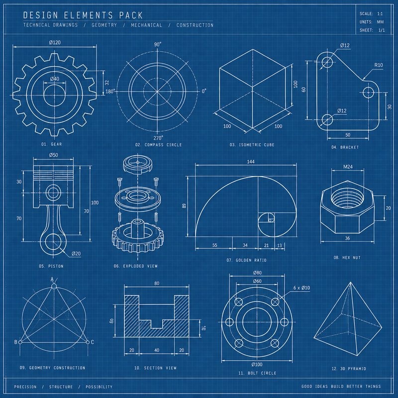 technical blueprint design elements