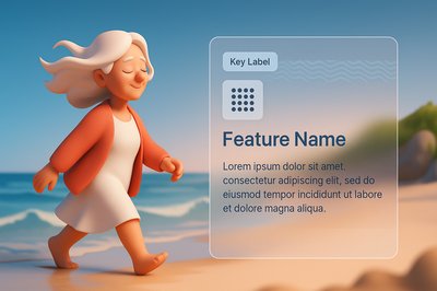 Charming Illustration of Senior Woman Walking on Beach