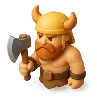 Stylized 3D Barbarian Icon with Axe in Isometric View