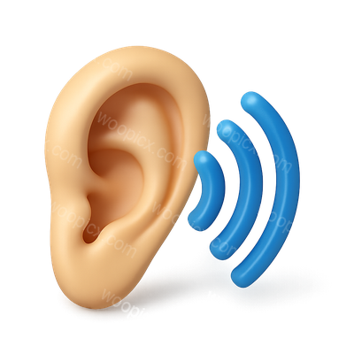 Stylized 3D Ear with Sound Waves Visualization