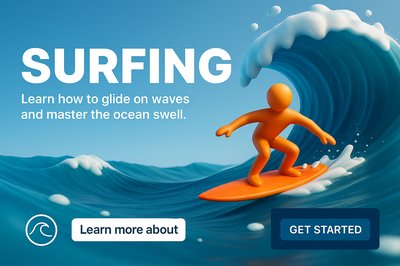 3D Surfing Illustration with Dynamic Wave