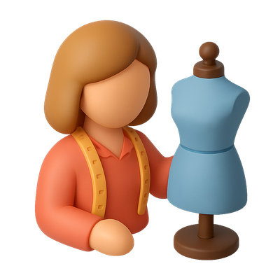 3D Seamstress Icon in Isometric View with Dress Form