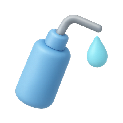 3D Illustration of a Blue Spray Bottle with Droplet