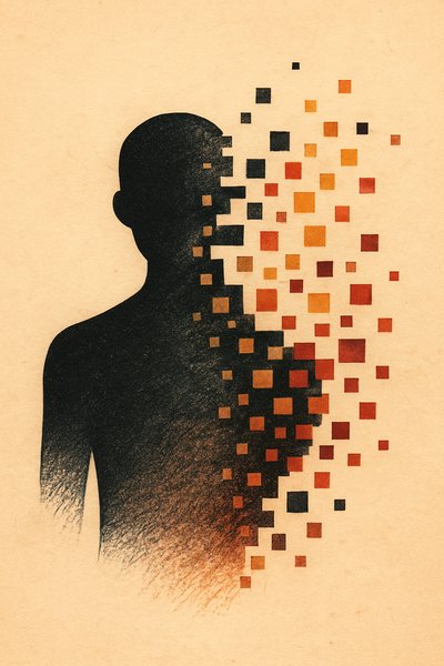 Pixelated Silhouette Tattoo Design on Beige Background