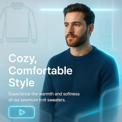 Modern Promotional Image for Knit Sweaters Featuring a Model