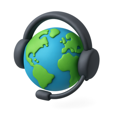 3D Globe with Headset Icon for Global Communication