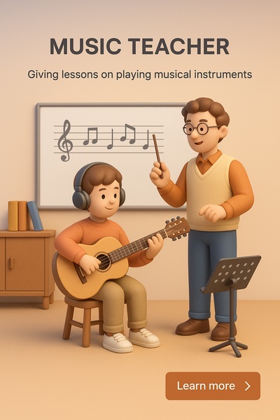 Engaging 3D Illustration of a Music Teacher and Student