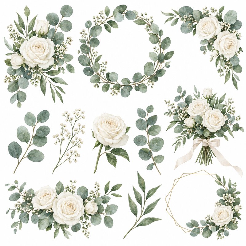 watercolor wedding greenery elements