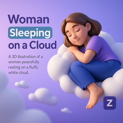 3D Illustration of a Woman Sleeping on a Cloud