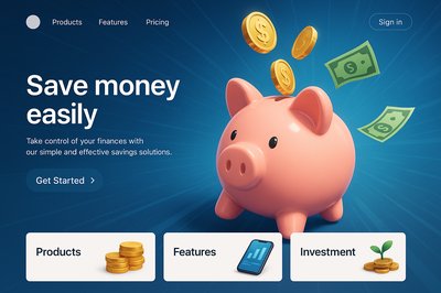 Dynamic Landing Page Design Featuring Piggy Bank and Finance Elements