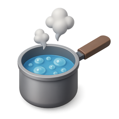 3D Boil Icon with Steam and Water in Pot