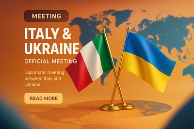 Diplomatic Meeting Announcement Featuring Italy and Ukraine Flags