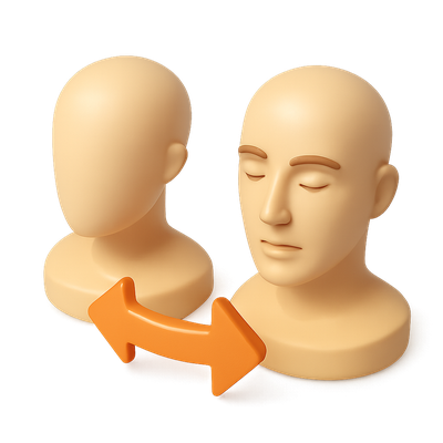 3D Stylized Human Head Icons with Motion Symbol