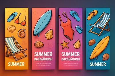 Futuristic Summer Vibes with Beach Elements and Doodles