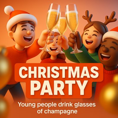 Festive Christmas Party Celebration with Friends Enjoying Champagne
