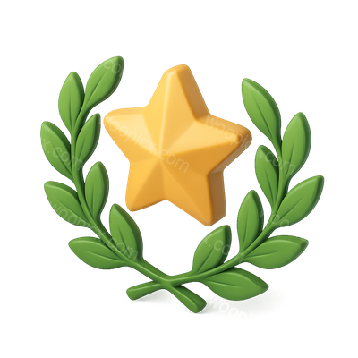 3D Laurel Star Icon with Leaves in Isometric View