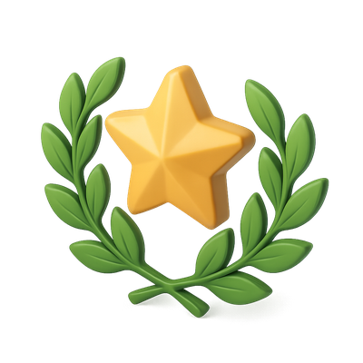 3D Laurel Star Icon with Leaves in Isometric View