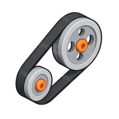 3D Isometric Belt Pulley System Icon with Transparent Background
