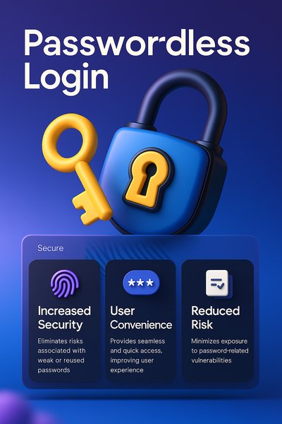3D Illustration of Passwordless Login Concept with Key and Lock