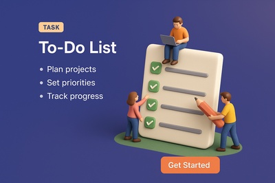 Small Figures Engaging with a 3D To-Do List Scene