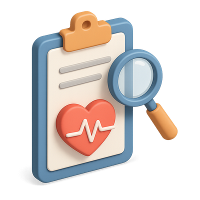 3D Icon of Medical Diagnosis with Heartbeat and Magnifying Glass