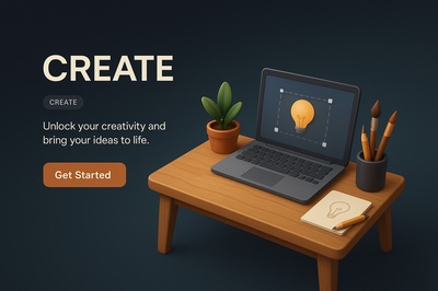 Realistic 3D Scene of a Creative Workspace with Laptop
