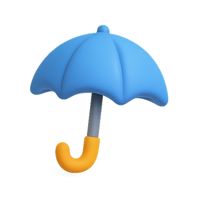 3D Illustration of a Blue Umbrella with Yellow Handle